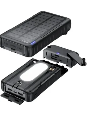 Solární powerbanka POWERplus RHEBOCK 10 000 mAh s dynamem a LED světlem Zlevněný