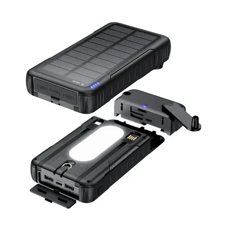 Solární powerbanka POWERplus RHEBOCK 10 000 mAh s dynamem a LED světlem Zlevněný