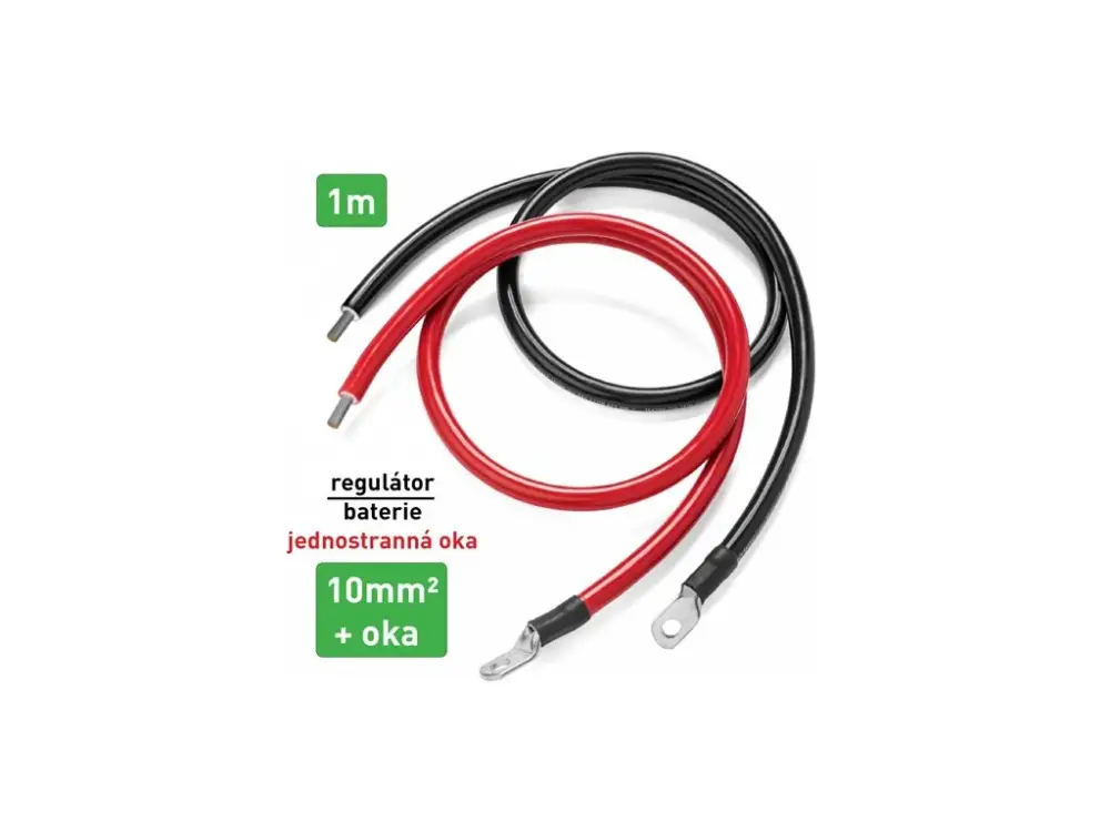 Kabel propojovací s oky, jednostranný - 10mm², délka 1m (černý + červený) Omezená Nabídka