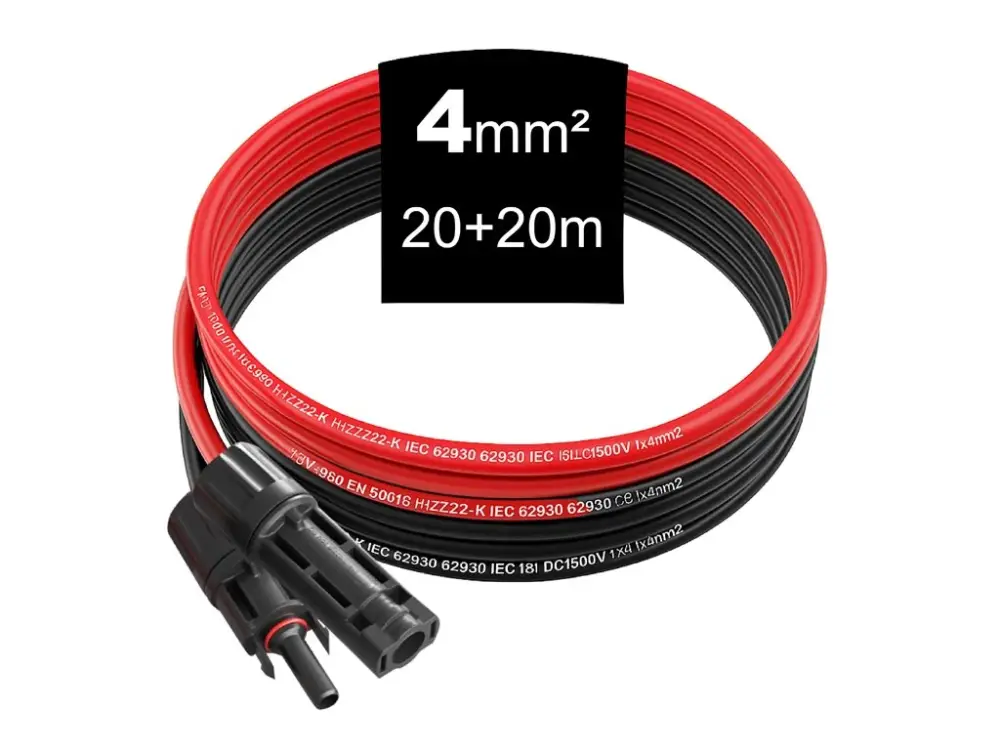 Solární kabely 4 mm², UV ochrana - s konektory - 20+20m Top Prodej