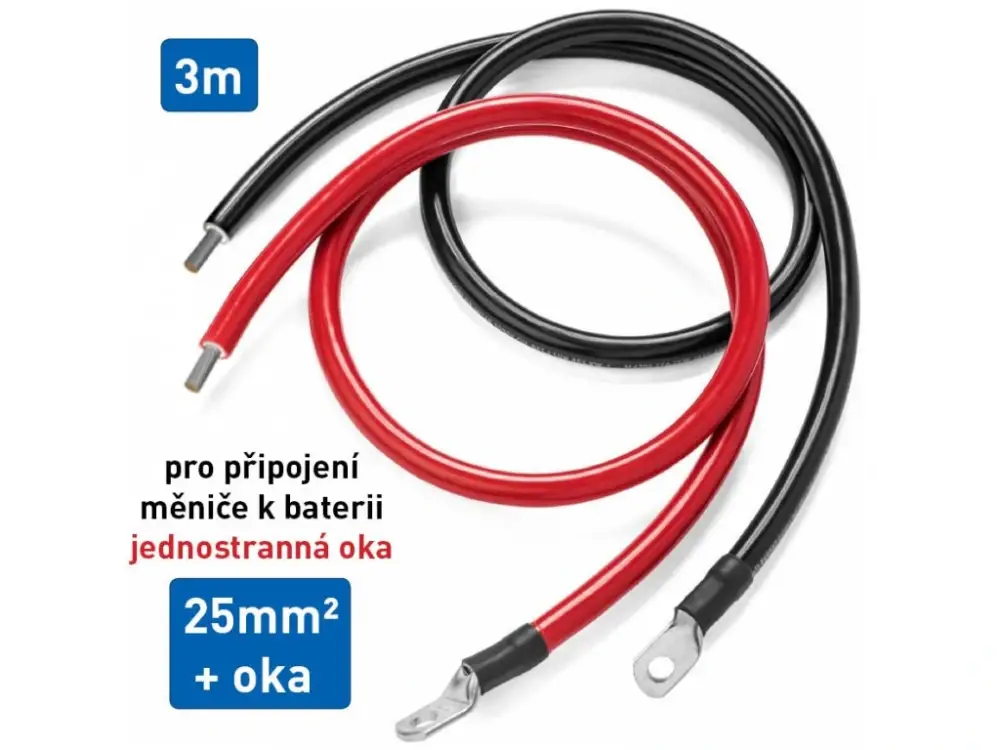 Kabel propojovací s oky, jednostranný - 25mm², délka 3m (černý + červený) Ihned K Objednání