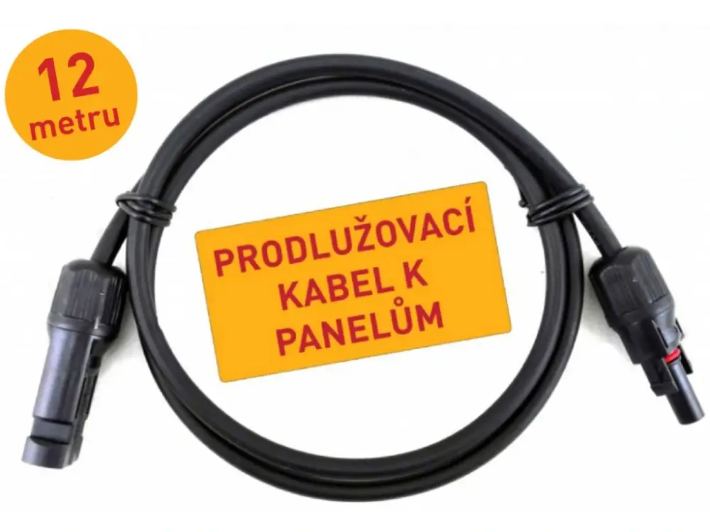 Prodlužovací solární kabel 4 mm², UV ochrana - s konektory - 12m Sezónní Sleva