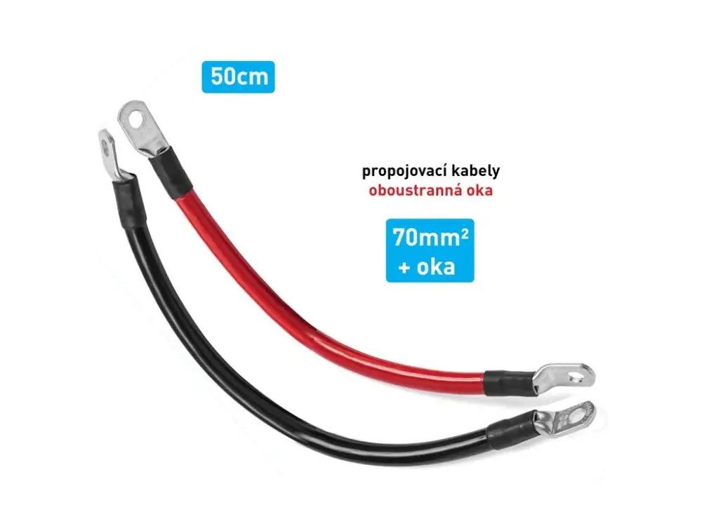 Kabel propojovací s oky - 70mm², délka 50cm (černý + červený) Omezená Nabídka