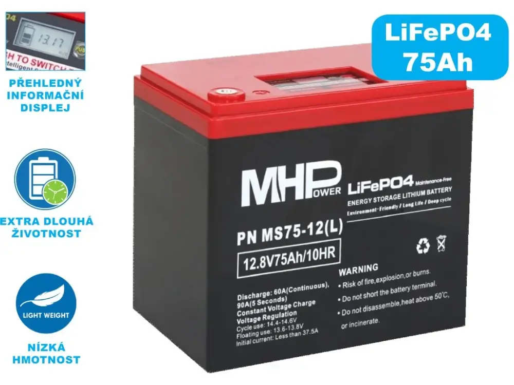 MHPower LiFePO4 12V/75Ah Nová Kolekce
