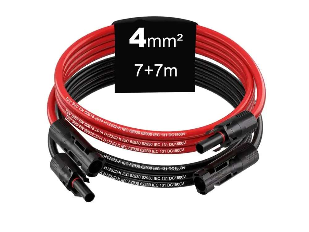 Levný Solární kabely PRODLUŽOVACÍ včetně 2 párů konektorů MC4 - 7+7m (4mm²)
