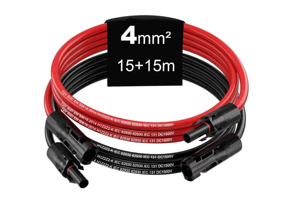 Bezpečná Platba Solární kabely PRODLUŽOVACÍ včetně 2 párů konektorů MC4 - 15+15m (4mm²)