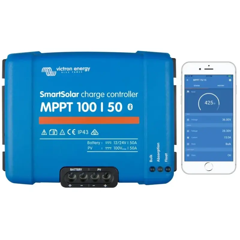 Oblíbený MPPT solární regulátor Victron Energy SmartSolar 100/50 napětí panelů 100V, 50A, Baterie 12V/700Wp nebo 24V/1400Wp, Integrovaný Bluetooth