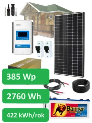 385Wp solární sestava BCH - 230V AC/230Ah, 385Wp/h, baterie Banner 12V, 230Ah, 2760W, měnič 1000W čistá sinusoida Přímo Od Výrobce