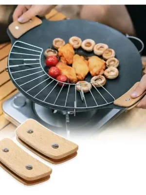 2 ks izolační dřevěná rukojeť pro BBQ pánev 9,5 x 4,5 cm Odolné proti opaření Ochranné madlo na grilování Praktické kuchyňské příslušenství Novinka