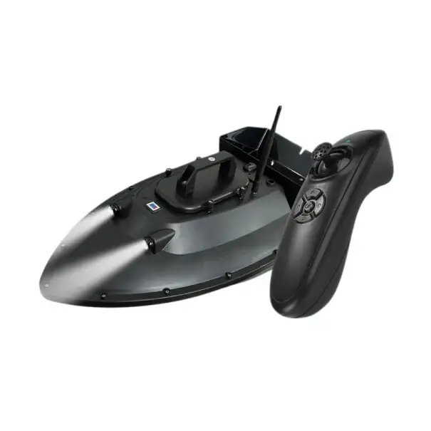 Černá RC krmná loďka 65 x 32 x 23 cm 12 V 18000 mAh nosnost 2,5 kg dálkové ovládání 500 m Víkendová Akce