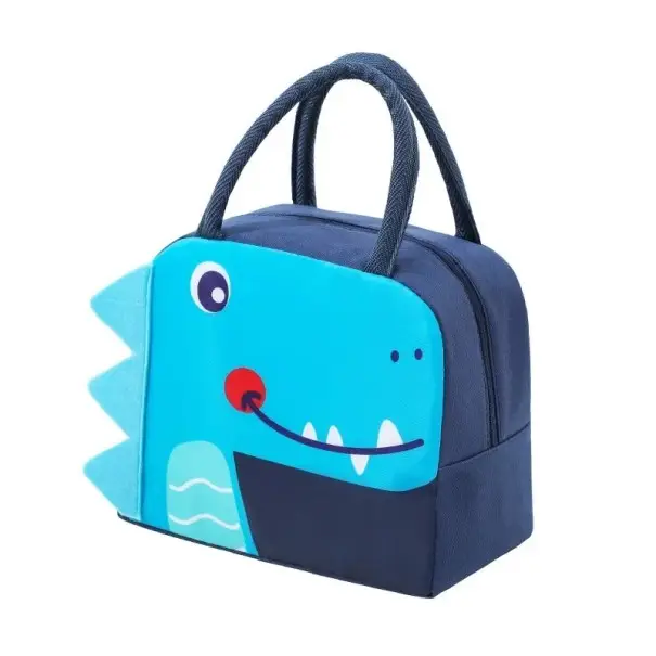 Dětská termo taška 23x14x19 cm Modrá barva Motiv dinosaura Svačinová taška do školy Izolační vrstva Zip Přenosná Obědová taška Autentický
