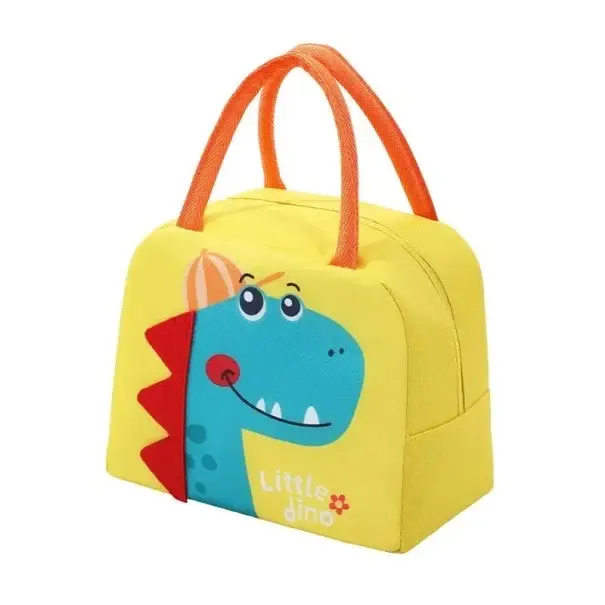 Finální Výprodej Dětská termo taška 23x14x19 cm Žlutá barva Motiv dinosaura Obědová taška na svačinu Izolační vrstva Zip Přenosná Školní taška