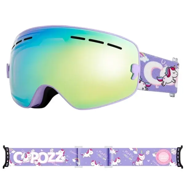 Dětské lyžařské brýle 15,5 x 8,2 cm UV400 Unisex Polykarbonát Nemlžící Fialové s potiskem jednorožce Pouzdro na brýle Cenová Bomba