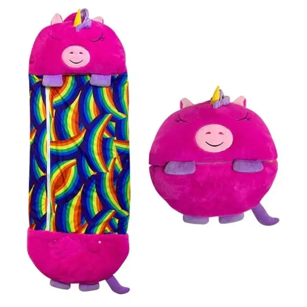 Dětský spacák plyšový růžový jednorožec 135 × 50 cm bavlna chmýří králičí kožešina zip po celé délce pro spaní i hraní Nejlepší Cena
