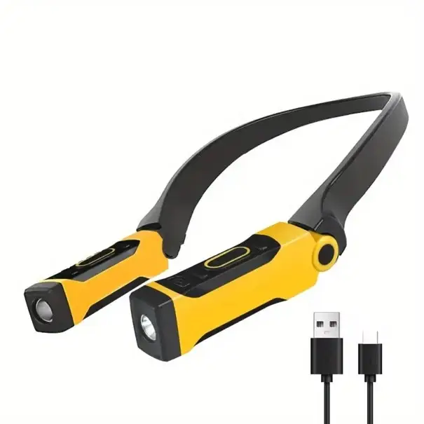 LED čelovka na krk s duálním světlem 10 cm USB nabíjecí žlutá otočné hlavice 120° pracovní svítilna hands free Oblíbený