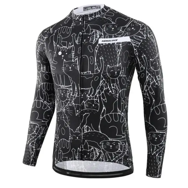 Pánský cyklistický sportovní prodyšný dres s dlouhým rukávem na zip s motivem koček pro cyklistiku, sport a venkovní aktivity Cenový Hit