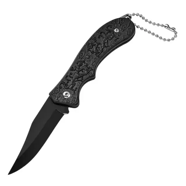 Ověřený Skládací nůž na kemping 15,5 cm Černý taktický nůž s drakem Rukojeť s reliéfem Outdoor přežití Turistika Dárkový design Venkovní výbava