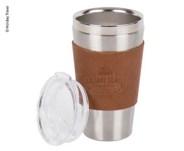 Cestovní termo hrnek HOLIDAY TRAVEL, nerezová ocel, 450 ml, koženka Značkový