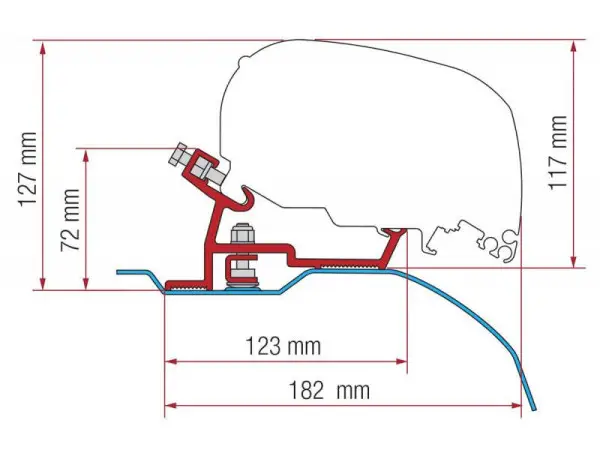 Adaptér na uchycení markýzy Fiamma F65S a F80S do delky 370 cm na střechu Citroën Jumper/Fiat Ducato/Peugeot Boxer X250/X290 L2/L3/H2 (2006-) Novinka