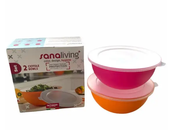 Nejprodávanější Set 2 plastových nerozbitných misek s víčky Omada Sanaliving Bowls 2x1.7l mix barev