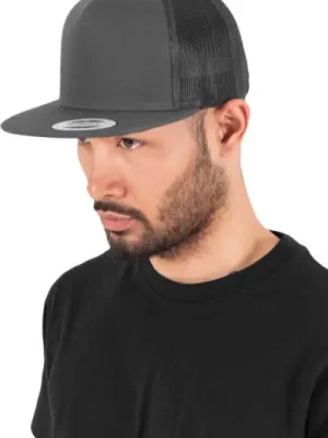 Akce Čepice kšiltovka Snapback, FLEXFIT Yupoong Trucker, šíťkovaná, tmavě šedá