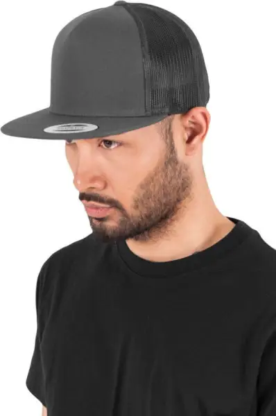 Akce Čepice kšiltovka Snapback, FLEXFIT Yupoong Trucker, šíťkovaná, tmavě šedá