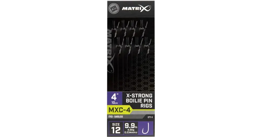 Novinka Matrix Návazec MXC-4 X-Strong Boilie Pin Rigs Barbless 10 cm - Size 12 0,23 mm