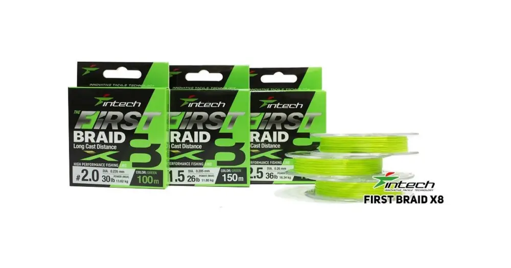 Intech First Splétaná Šňůra Braided Line Braid X8 Green 150 m - 0,165 mm 7,26 kg Zlevněný