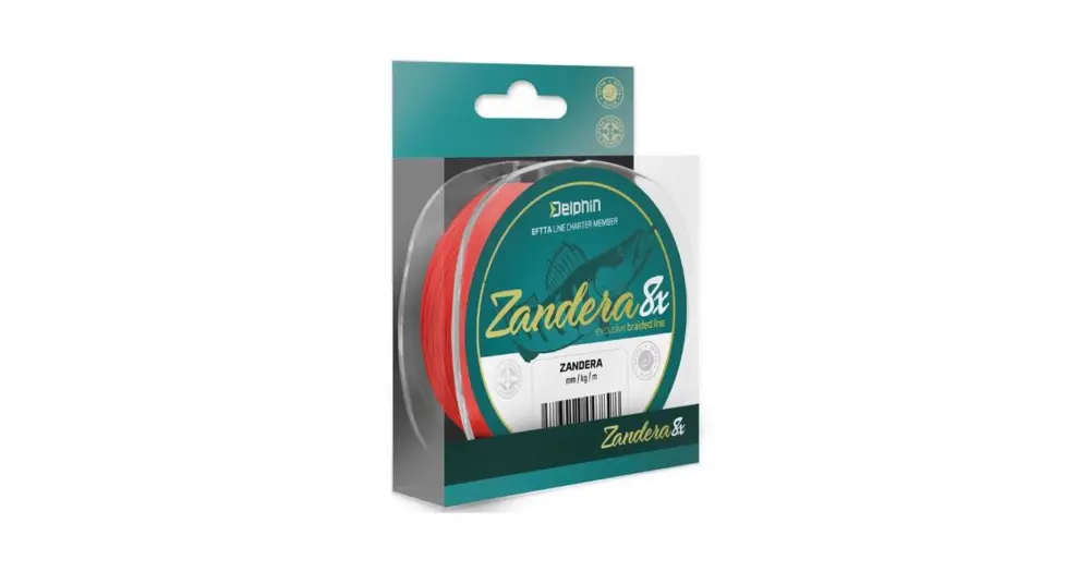 Novinka Delphin Přívlačová Šňůra Zandera 8 Fluo Červená - Průměr 0,10 mm Nosnost 6,9 kg Návin 150 m