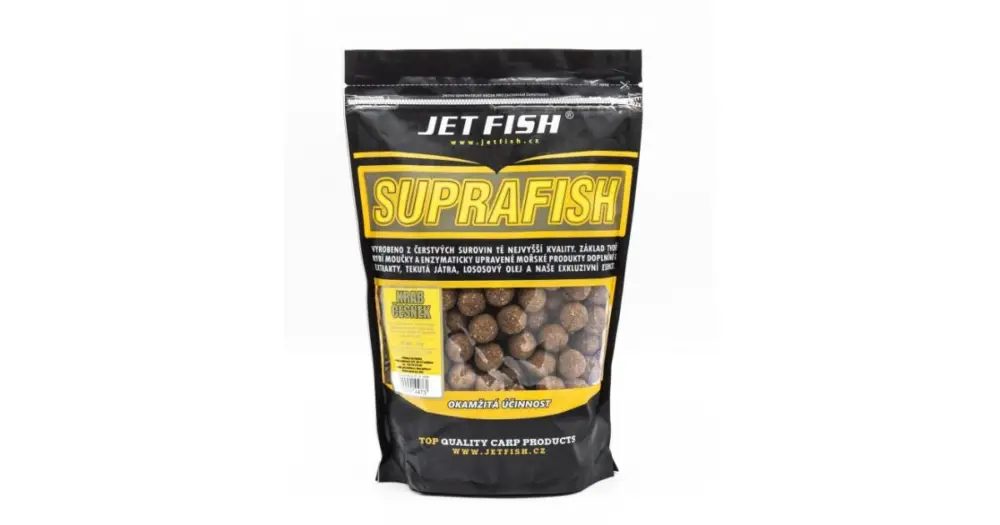Autentický Jet Fish Boilie Supra Fish 1 kg 2+1 - Krab Česnek 20 mm
