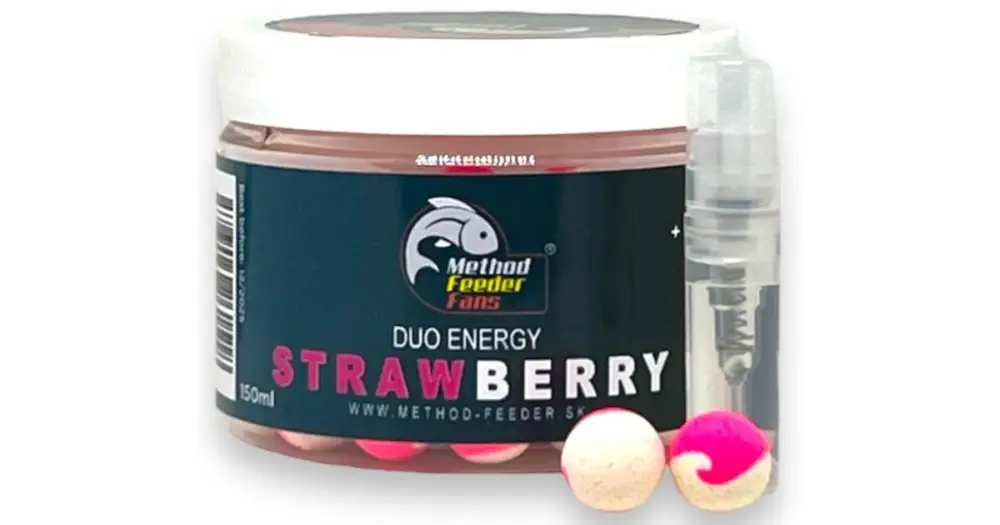 Nízká Cena Method Feeder Fans Pop Up Duo Energy 15 mm 100 ml + Sprej Esence 2 ml - Jahoda