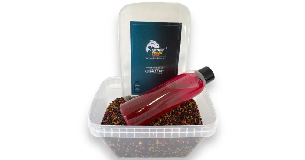 Dokud Zásoby Vydrží Method Feeder Fans Pellet Mix Set Fluo 2 mm 500 g + Fluo Booster 200 ml - Jahoda