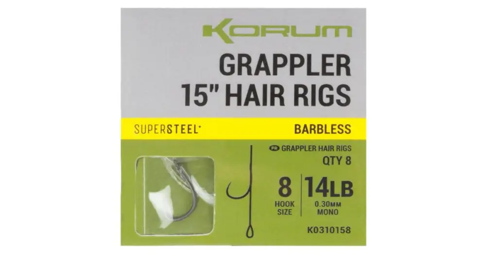 Korum Návazec Grappler 15” Hair Rigs Barbless 38 cm - Velikost Háčku 8 Průměr 0,30 mm Nosnost 14 lb Omezená Nabídka