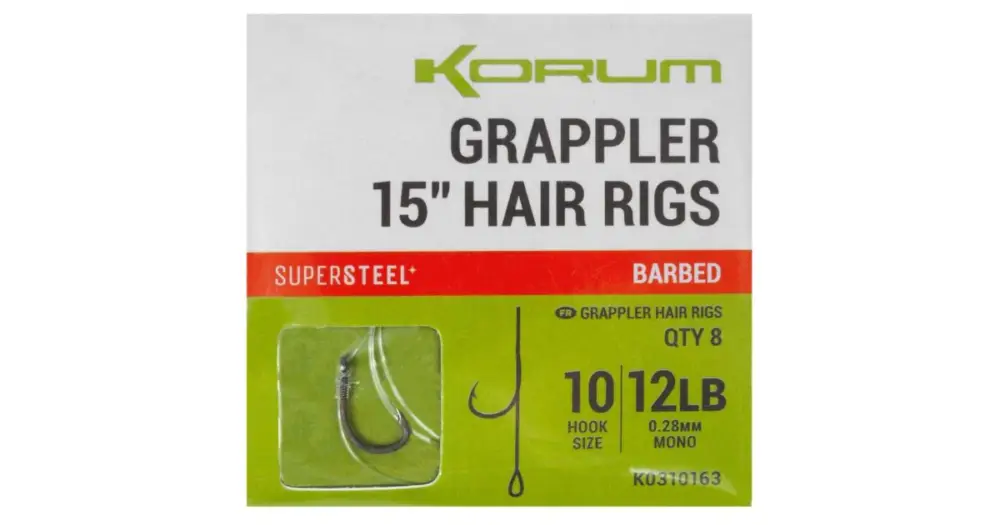 Korum Návazec Grappler 15” Hair Rigs Barbed 38 cm - Velikost Háčku 10 Průměr 0,28 mm Nosnost 12 lb Vrácení Zdarma