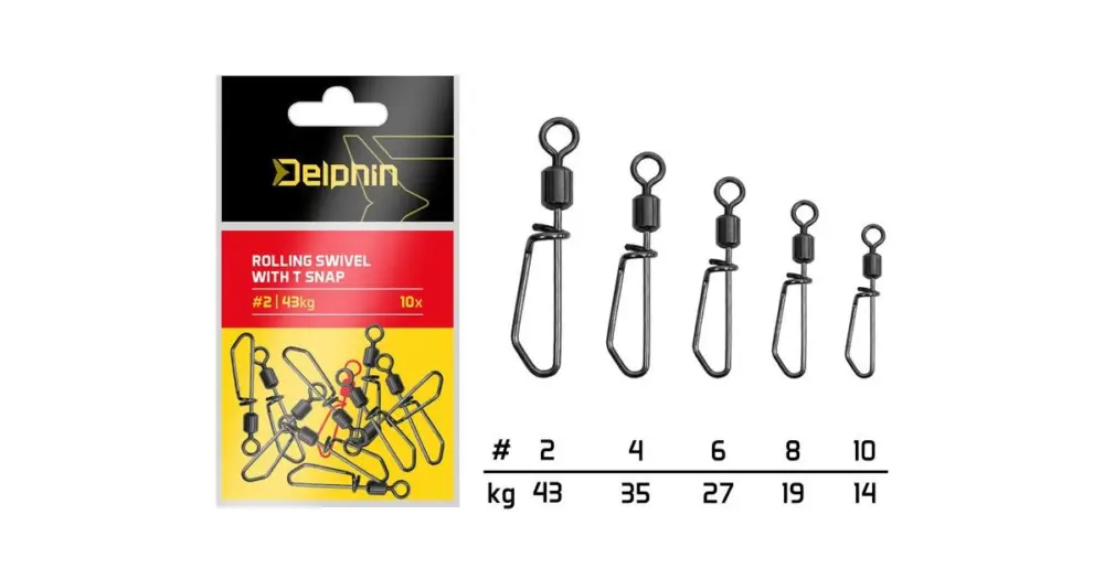 Speciální Cena Delphin Karabinka S Obratlíkem Rolling Swivel With T Snap 10 ks - Velikost 4 Nosnost 35 kg