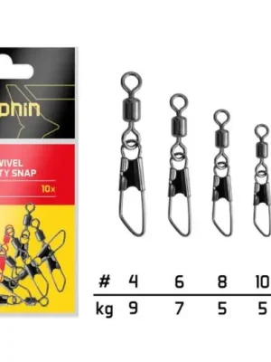 Značkový Delphin Karabinka S Obratlíkem Rolling Swivel With Safety Snap 10 ks - Velikost 12 Nosnost 5 kg