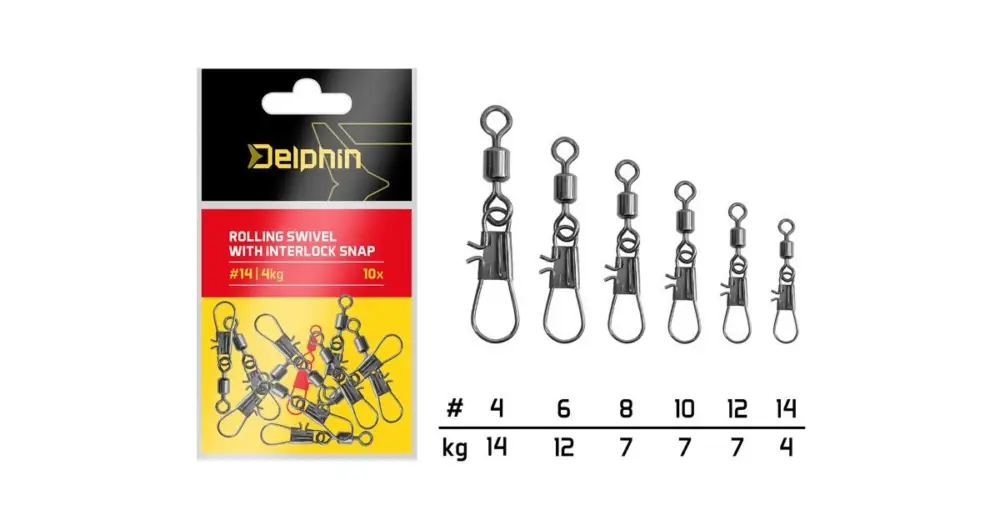 Delphin Karabinka S Obratlíkem Rolling Swivel With Interlock Snap 10 ks - Velikost 8 Nosnost 7 kg Nová Kolekce