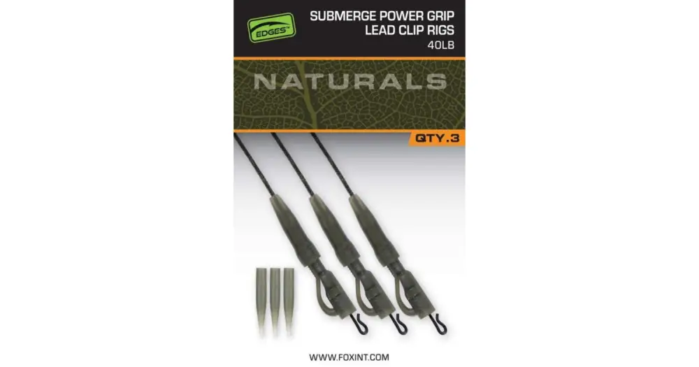 Fox Montáž Naturals Submerge Power Grip Lead Clip Leaders 75 cm 3 ks - 40 lb Doprava Zdarma