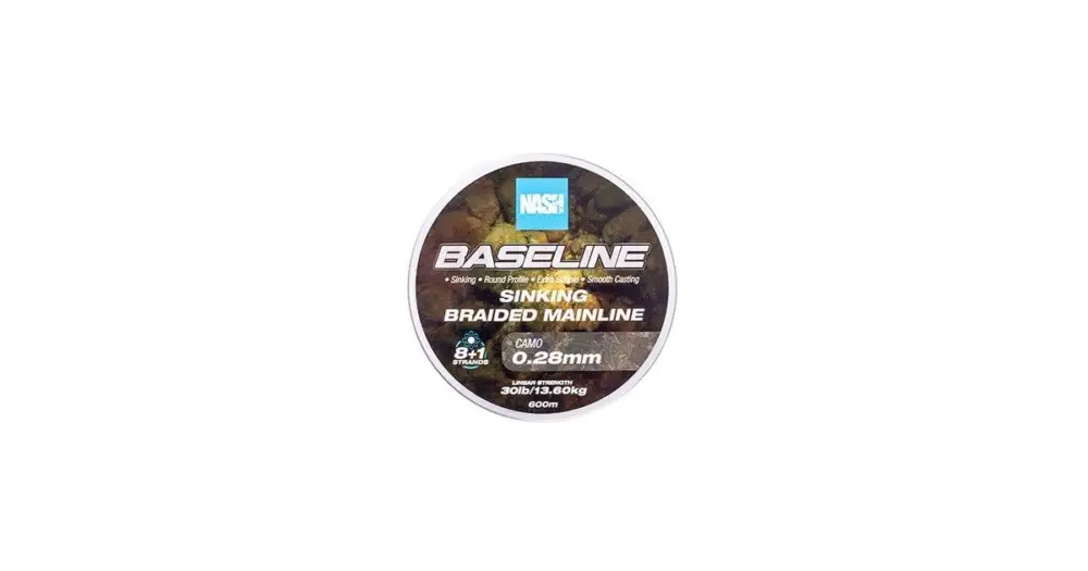 Nová Kolekce Nash Splétaná Šňůra Baseline Sinking Braid Camo 600 m - 0,28 mm 13,6 kg