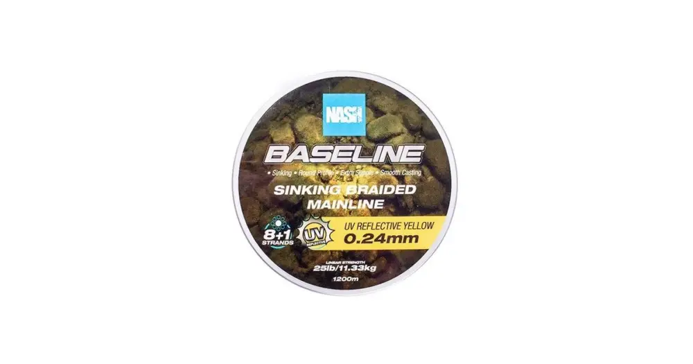 Nash Splétaná Šňůra Baseline Sinking Braid UV Yellow 1200 m - 0,24 mm 11,33 kg Časově Omezené