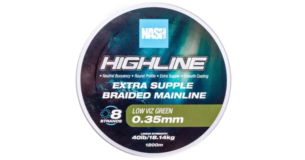 Nejlepší Cena Nash Splétaná Šňůra Highline Extra Supple Braid Green 1200 m - 0,35 mm 18,14 kg