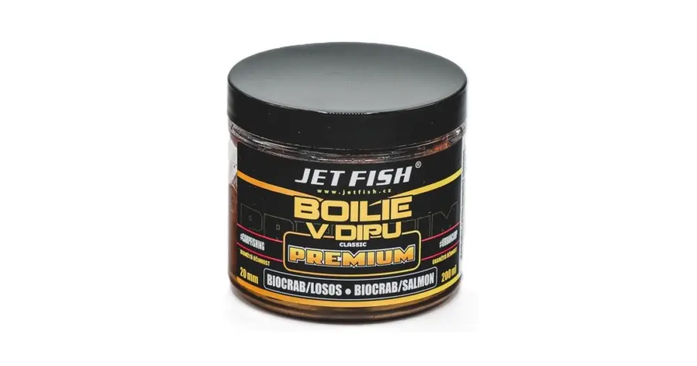 Jet Fish Boilie V Dipu Premium Clasicc 200 ml 20 mm - Biocrab Losos Horká Nabídka