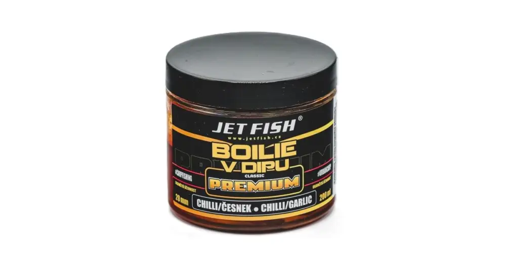 Jet Fish Boilie V Dipu Premium Clasicc 200 ml 20 mm - Chilli Česnek Ověřený