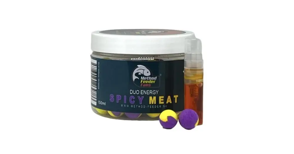 Horká Nabídka Method Feeder Fans Pop Up Duo Energy 12 mm 100 ml + Sprej Esence 2 ml - Spice Meat