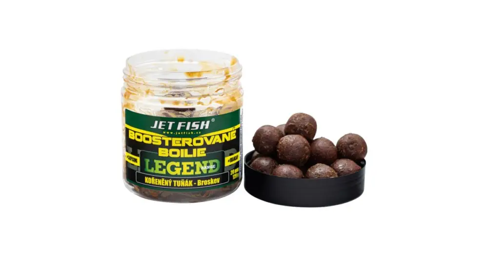 Jet Fish Boosterované Boilie Legend Range Kořeněný Tuňák Broskev 250 ml - 20 mm Autentický