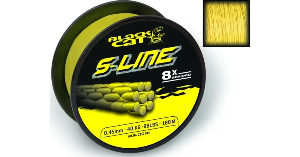 Black Cat Splétaná Šňůra S-Line Žlutá-Průměr 0,55 mm / Nosnost 70 kg / Návin 450 m Expresní Doručení