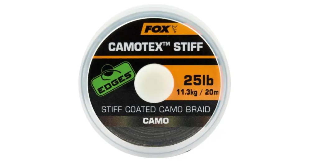 Fox Návazcová Šňůrka Edges Camotex Stiff 20 m-Průměr 25 lb / Nosnost 11,3 kg Originální