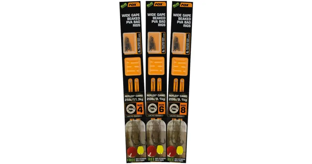 Dokud Zásoby Vydrží Fox Návazce Edges Wide Gape Beaked PVA Bag Rigs 2 ks-Velikost Háčku 8 Nosnost 9,1 kg