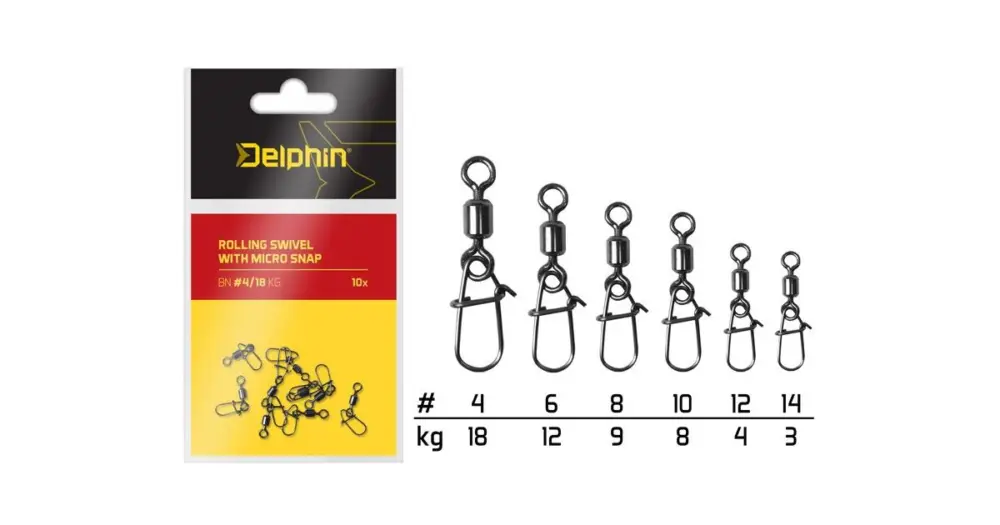 Pouze Dnes Delphin Obratlík S Karabinkou Rolling Swivel With Micro Snap 10 ks - Velikost 14 Nosnost 3-Velikost 14 Nosnost 3 kg