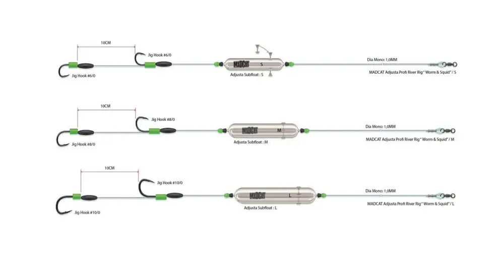 Značkový Madcat Návazec Adjust Profi River Rigs Worm And Squid